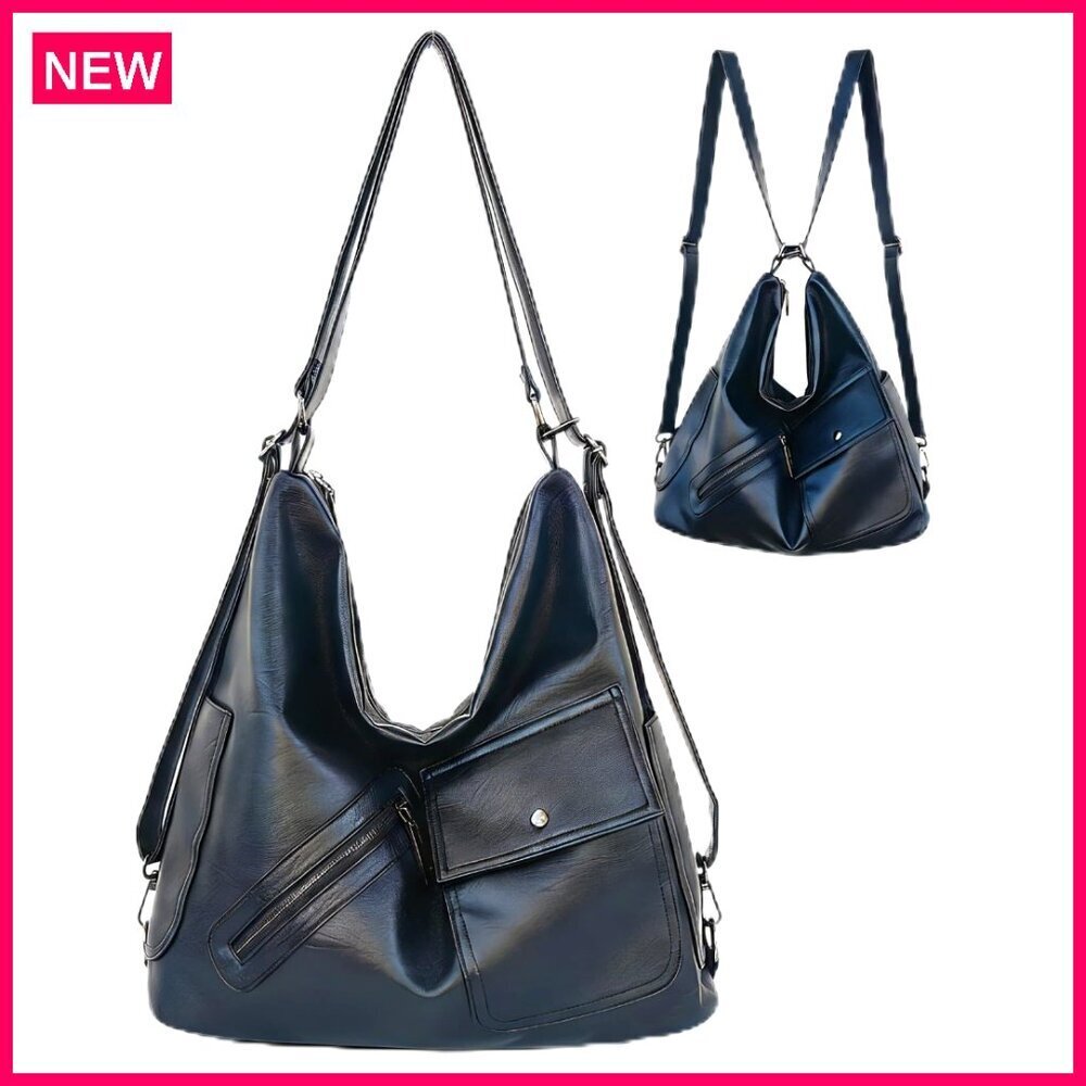Large Vegan Leather Backpack Tote with 10 Pockets for Work Travel